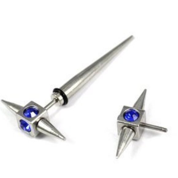 New Sapphire Blue Ear Nail Fake/Cheater Ear Plugs Ear Nail 16G - Picture 2 of 4